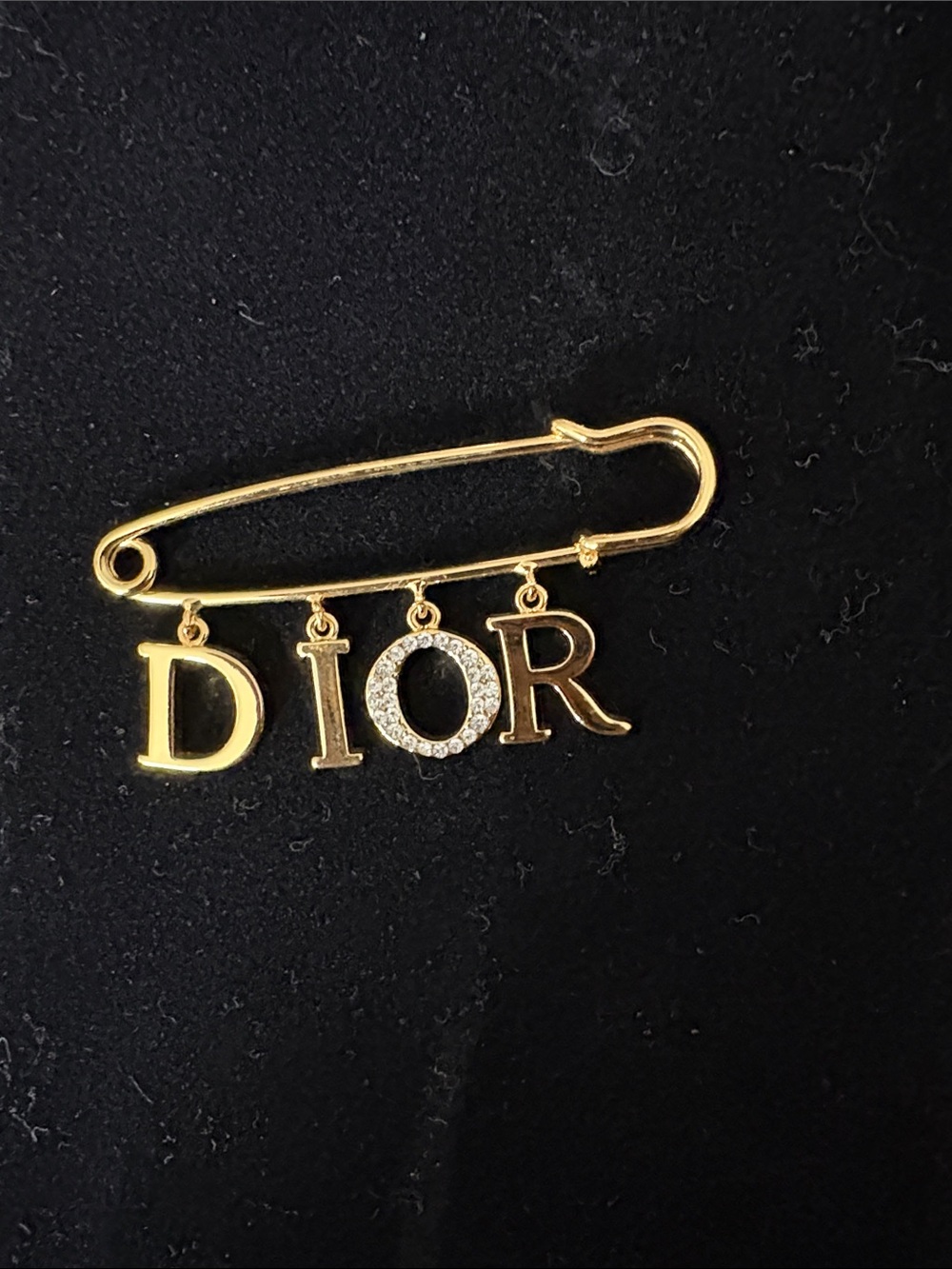 Authentic Dior Gold-tone Safety Pin Brooch w/ Crystal 'O'. SOLD-OUT everywhere.